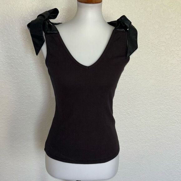 NWT Maeve Anthropologie Leather Bow strap tank top black XS - Picture 5 of 15